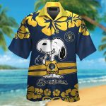Milwaukee Brewers Snoopy Short Sleeve Button Up Tropical Aloha 3D Button Hawaiian Shirt Gift for Men Dad Father Set for Men Women Kids