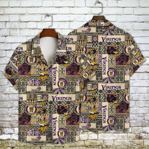Minnesota Vikings 2023 AOP 3D Button 3D Button Hawaiian Shirt Gift for Men Dad Father Gift for Men Dad Father V19