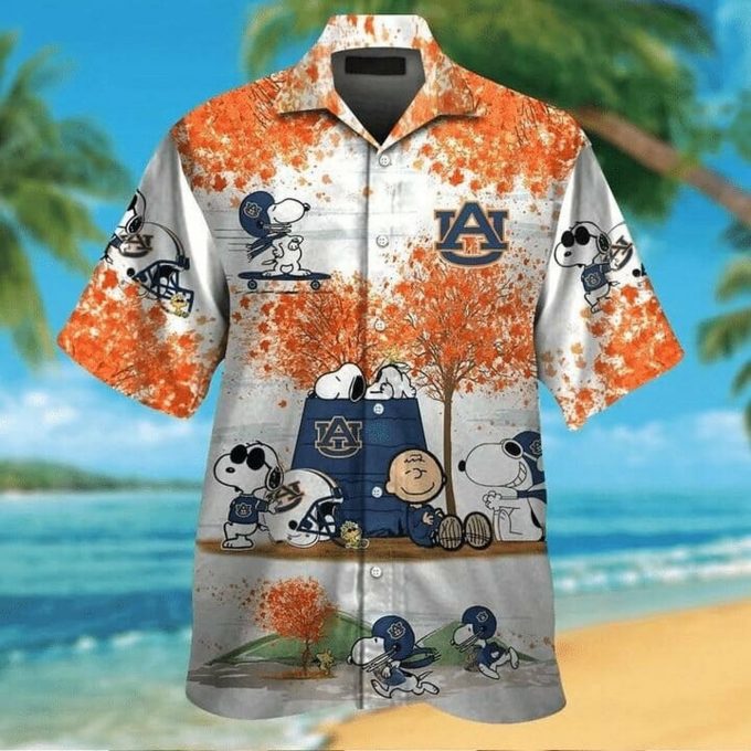 NCAA Auburn Tigers Snoopy 3D Button Hawaiian Shirt Gift for Men Dad Father Aloha Shirt