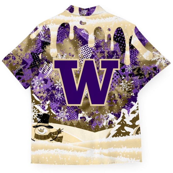 NCAA Washington Huskies Snoopy Christmas 3D Button Hawaiian Shirt Gift for Men Dad Father Aloha Shirt