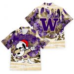 NCAA Washington Huskies Snoopy Christmas 3D Button Hawaiian Shirt Gift for Men Dad Father Men & Women Aloha Shirt
