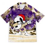 NCAA Washington Huskies Snoopy Christmas 3D Button Hawaiian Shirt Gift for Men Dad Father Men & Women Aloha Shirt