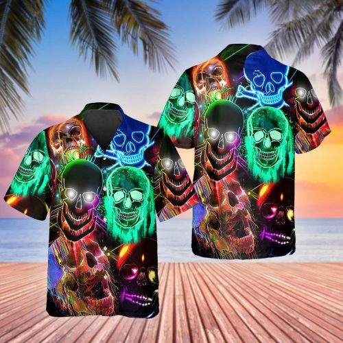 Neon Light Skull Hawaiian Shirt Skull & Viking 3D  Clothing Skull Aloha Shirt