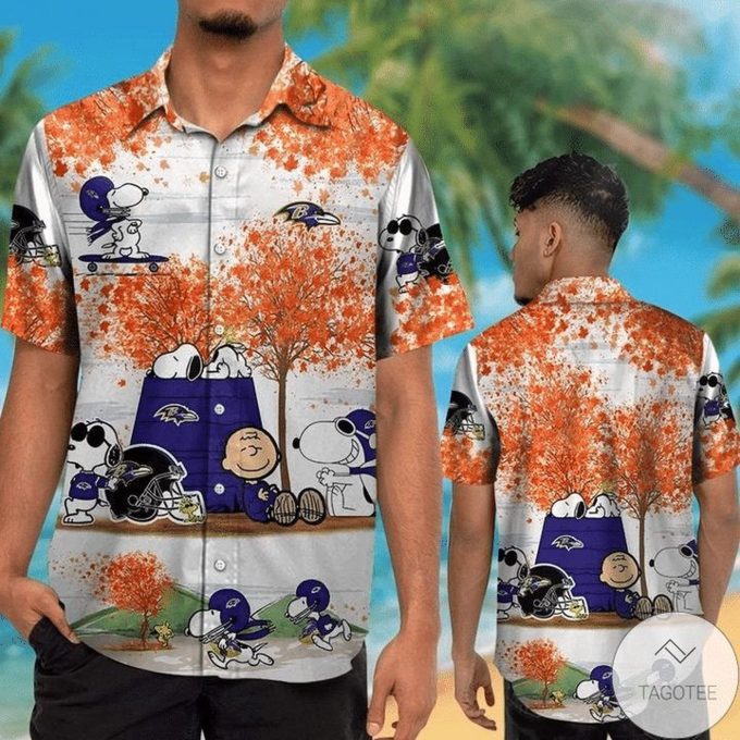 NFL Baltimore Ravens Snoopy White Red 3D Button Hawaiian Shirt Gift for Men Dad Father Aloha Shirt