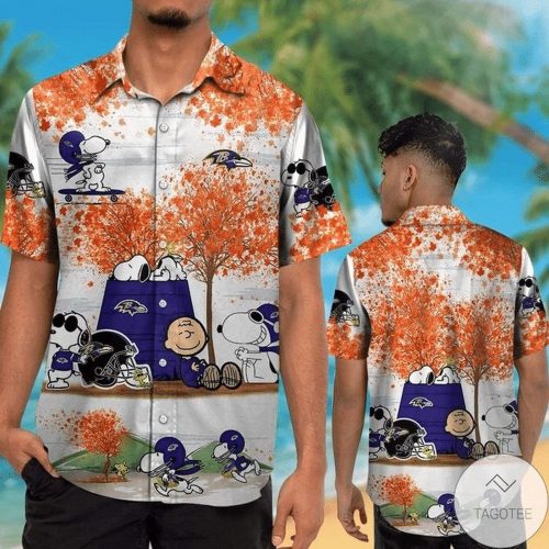 NFL Baltimore Ravens Snoopy White Red 3D Button Hawaiian Shirt Gift for Men Dad Father Aloha Shirt