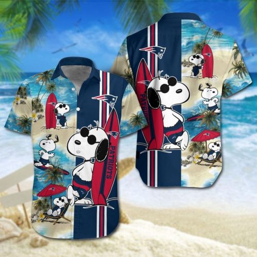 NFL New England Patriots Middily Snoopy 3D Button Hawaiian Shirt Gift for Men Dad Father Men & Women Aloha Shirt