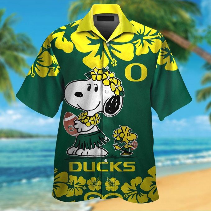 Oregon Ducks & Snoopy 3D Button Hawaiian Shirt Gift for Men Dad Father #3