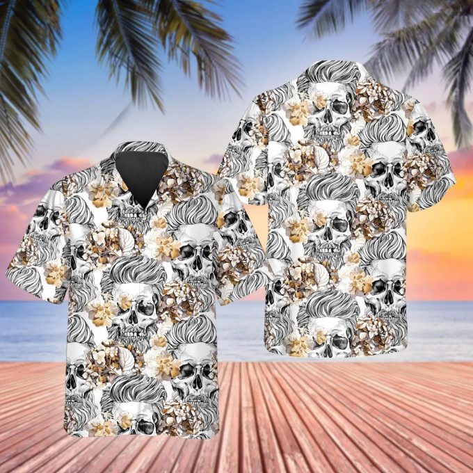 Pattern Flower Skull Hawaiian Shirt Skull & Viking 3D  Clothing