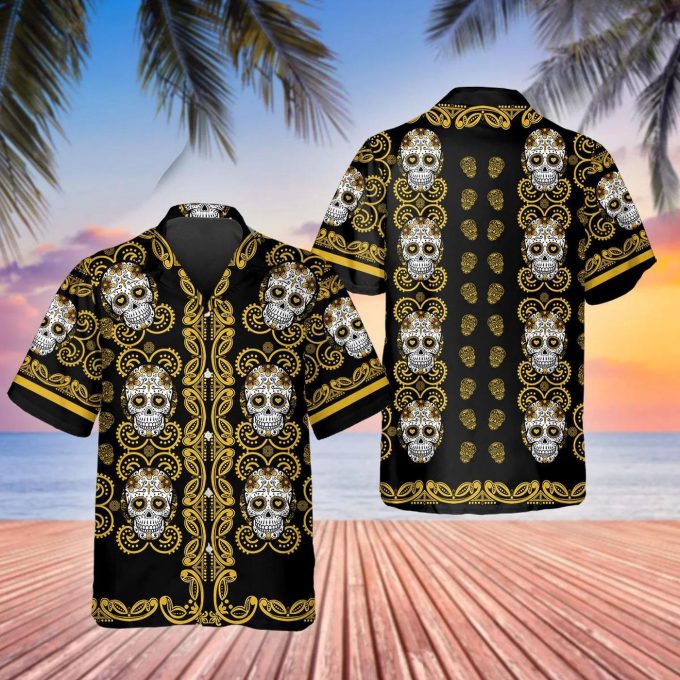 Pattern Yellow Color Skull Hawaiian Shirt Skull & Viking 3D  Clothing