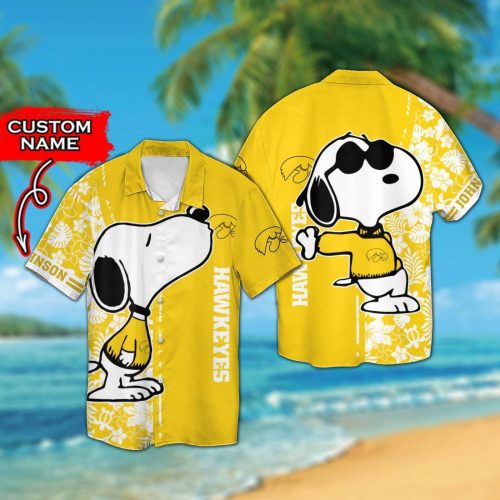 Personalized Iowa Hawkeyes & Snoopy 3D Button Hawaiian Shirt Gift for Men Dad Father