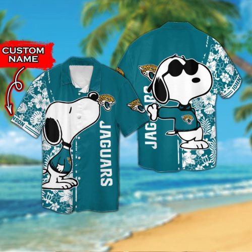 Personalized Jacksonville Jaguars & Snoopy 3D Button Hawaiian Shirt Gift for Men Dad Father