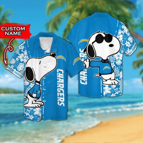 Personalized Los Angeles Chargers & Snoopy 3D Button Hawaiian Shirt Gift for Men Dad Father