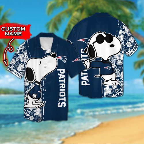 Personalized New England Patriots & Snoopy 3D Button Hawaiian Shirt Gift for Men Dad Father