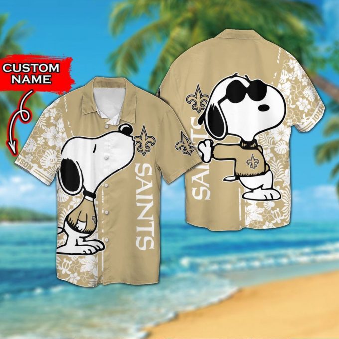 Personalized New Orleans Saints & Snoopy 3D Button Hawaiian Shirt Gift for Men Dad Father