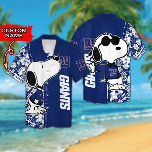 Personalized New York Giants & Snoopy 3D Button Hawaiian Shirt Gift for Men Dad Father
