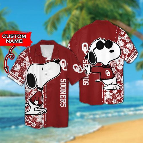 Personalized Oklahoma Sooners & Snoopy 3D Button Hawaiian Shirt Gift for Men Dad Father