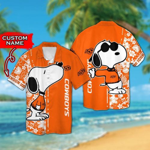 Personalized Oklahoma State Cowboys & Snoopy 3D Button Hawaiian Shirt Gift for Men Dad Father