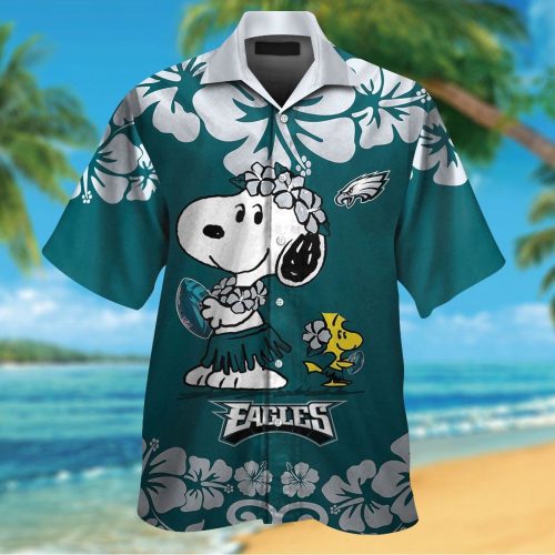 Philadelphia Eagles & Snoopy 3D Button Hawaiian Shirt Gift for Men Dad Father #2
