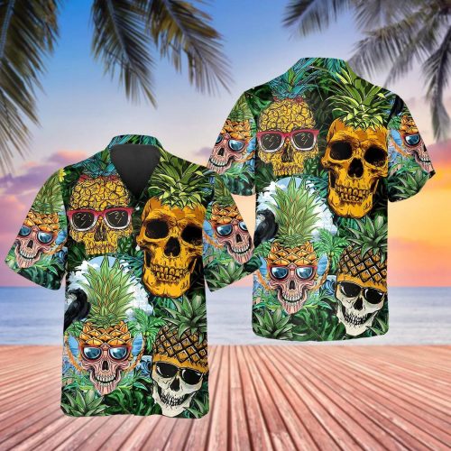 Pineapple Funny Skull Hawaiian Shirt Skull & Viking 3D  Clothing Skull Aloha Shirt