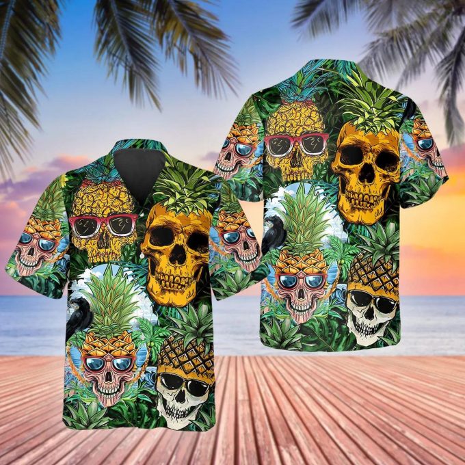 Pineapple Funny Skull Hawaiian Shirt Skull & Viking 3D  Clothing Skull Aloha Shirt