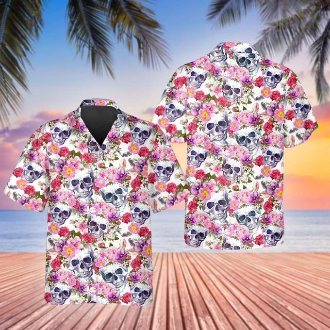 Pink Blossom Flowers Skull Hawaiian Shirt Skull & Viking 3D  Clothing