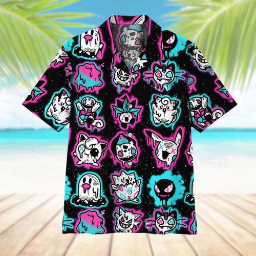 Ghost Pokemon Glowing Hawaiian Shirt - Summer Beach Aloha Shirt for Men & Women
