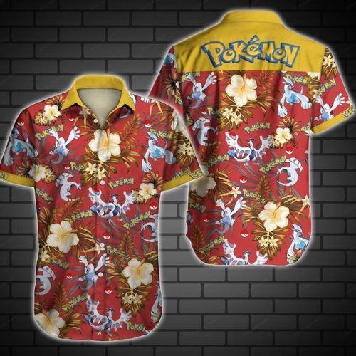 Legendary Water Type Pokemon Hawaiian Shirt - Tropical Red Yellow Aloha Print for Men & Women Perfect for Summer Holiday