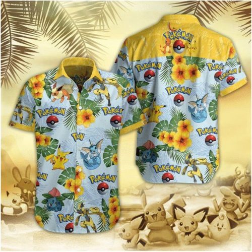 Summer Beach Pokemon Hawaiian Shirt: Pikachu Eevee Aloha Shirt for Men & Women - Vacation Gift Idea