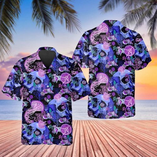 Purple Jellyfish Skull Hawaiian Shirt Skull & Viking 3D  Clothing