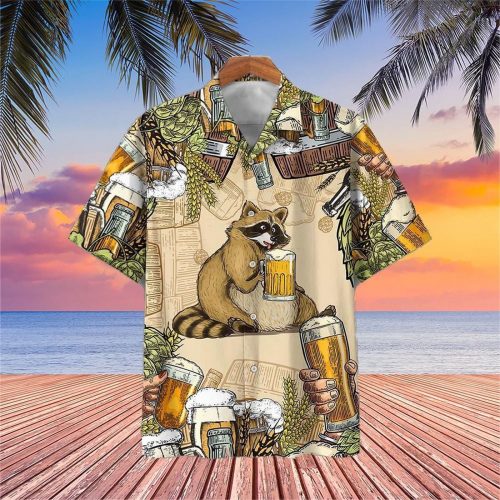 Racoon & Beer Hawaiian Shirt: Funny Summer Gift for Beach Lovers