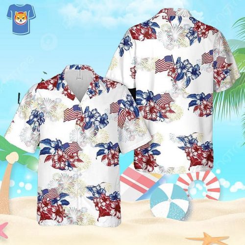 Independence Day Hawaiian Shirt: Red White & Blue for Men and Women