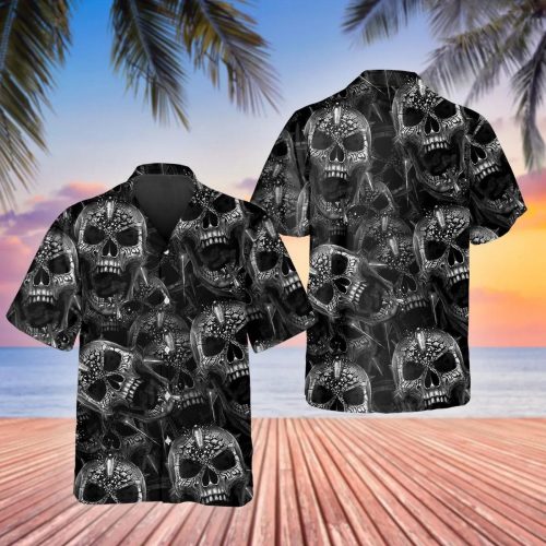 Scary Dark Skull Pile Hawaiian Shirt Skull & Viking 3D  Clothing For Men Women