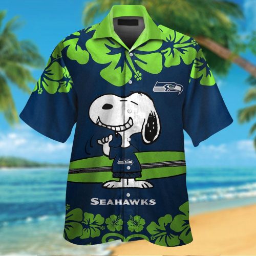 Seattle Seahawks & Snoopy 3D Button Hawaiian Shirt Gift for Men Dad Father #2
