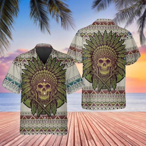 Skull Aboriginal Hawaiian Shirt Skull & Viking 3D  Clothing
