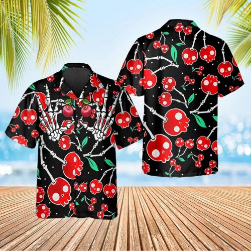 Skull Cherry Black Hawaiian Shirt Skull & Viking 3D  Clothing