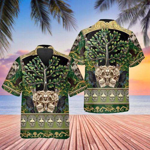 Skull Green Tree Hawaiian Shirt Skull & Viking 3D  Clothing