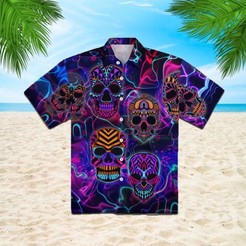 Skull Neon Glow Hawaiian Shirt Aloha Summer Gift For Men Women Aloha Shirt Gift