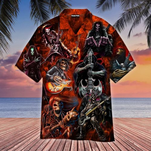 Skull Play Guitar Wild Spirit Hawaiian Shirt Aloha Summer Gift For Men Women Skull Lover Gift
