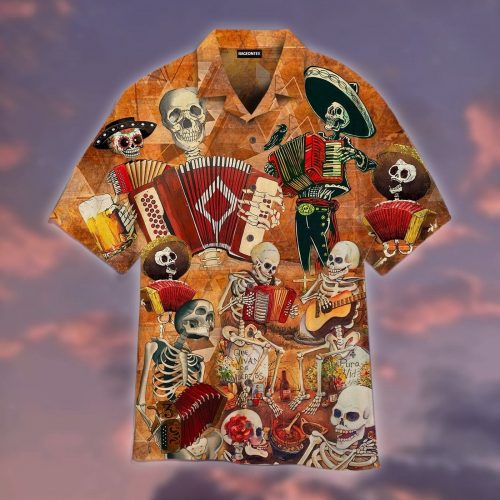 Skull Skeleton Accordion Music Halloween Hawaiian Shirt Aloha Summer Gift For Men Women