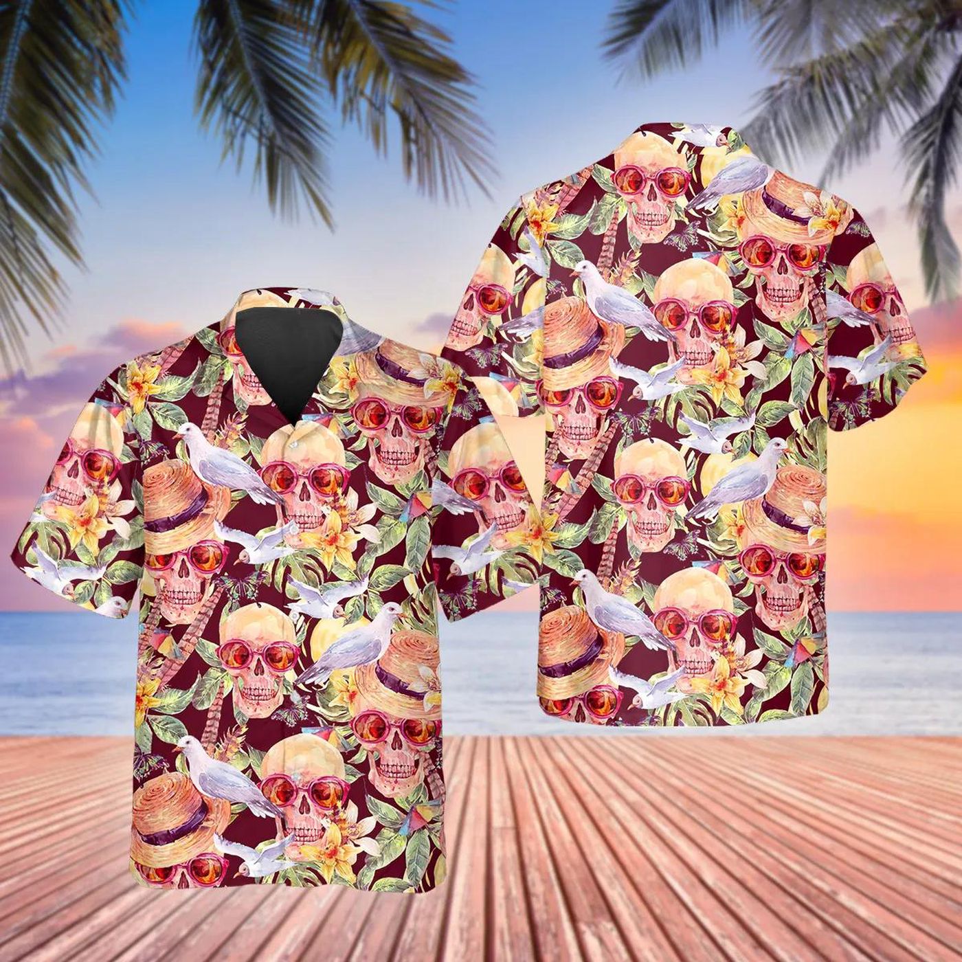 Skull With Doves Hawaiian Shirt Skull & Viking 3D Clothing Skull Aloha Shirt Skull With Doves Hawaiian Shirt Skull & Viking 3D Clothing Skull Aloha Shirt