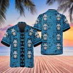 Sky Blue Pattern Color Skull Hawaiian Shirt Skull & Viking 3D  Clothing