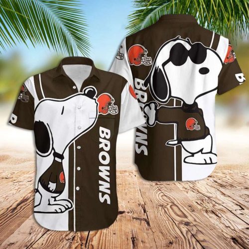 Snoopy 3D Button Hawaiian Shirt Gift for Men Dad Father Cleveland Browns Snoopy 3D Button Hawaiian Shirt Gift for Men Dad Father
