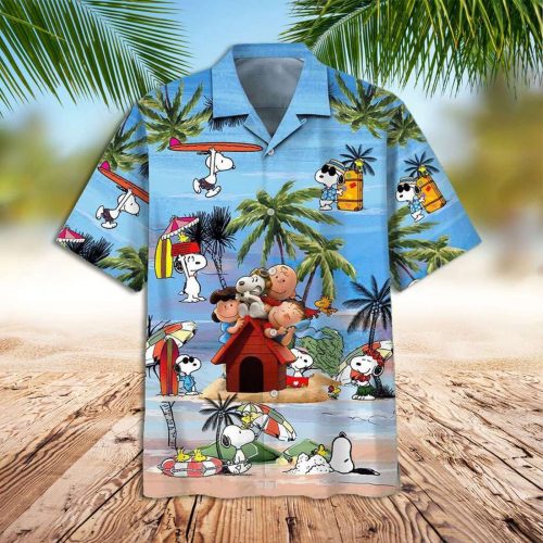 Snoopy 3D Button Hawaiian Shirt Gift for Men Dad Father Snoopy And Charlie Brown Summer Beach 3D Button Hawaiian Shirt Gift for Men Dad Father