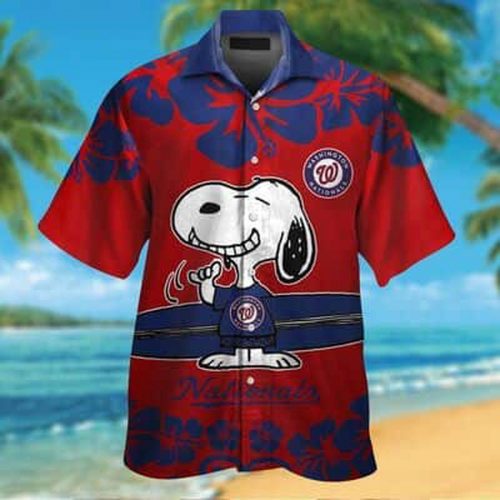 Snoopy Loves MLB Washington Nationals 3D Button Hawaiian Shirt Gift for Men Dad Father Gift For Beach Trip
