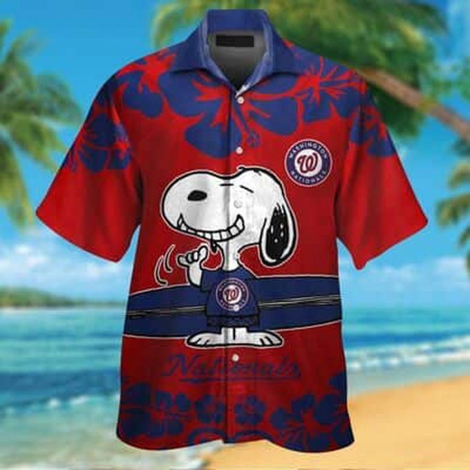 Snoopy Loves MLB Washington Nationals 3D Button Hawaiian Shirt Gift for Men Dad Father Gift For Beach Trip