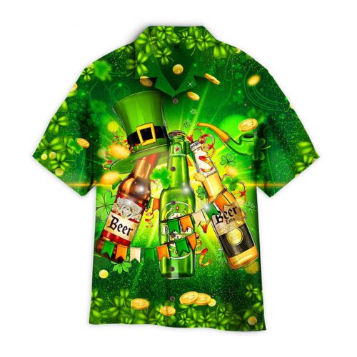St Patrick s Beers Flags & Hat Green Hawaiian Shirt - Aloha Shirt for Men & Women