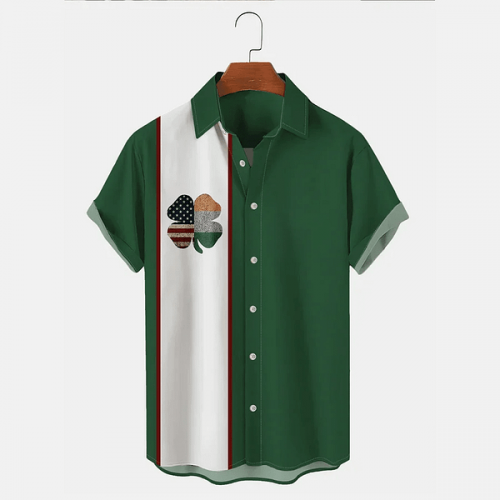 St. Patrick’s Day Cat Casual Holiday Cotton Blend Men’s Oversized Short Sleeve Shirt