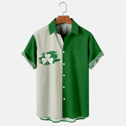 St. Patrick’s Day Cat Casual Holiday Cotton Blend Men’s Oversized Short Sleeve Shirt