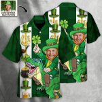 St Patrick’s Day Leprechaun Riding Dinosaur Funny Custom Photo Personalized Hawaiian Shirt