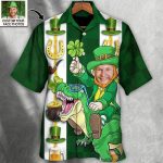 St Patrick’s Day Leprechaun Riding Dinosaur Funny Custom Photo Personalized Hawaiian Shirt